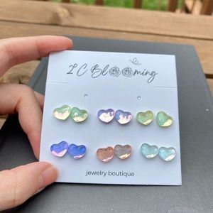 Y2K heart Translucent anti allergy Stud Earrings Set of 6